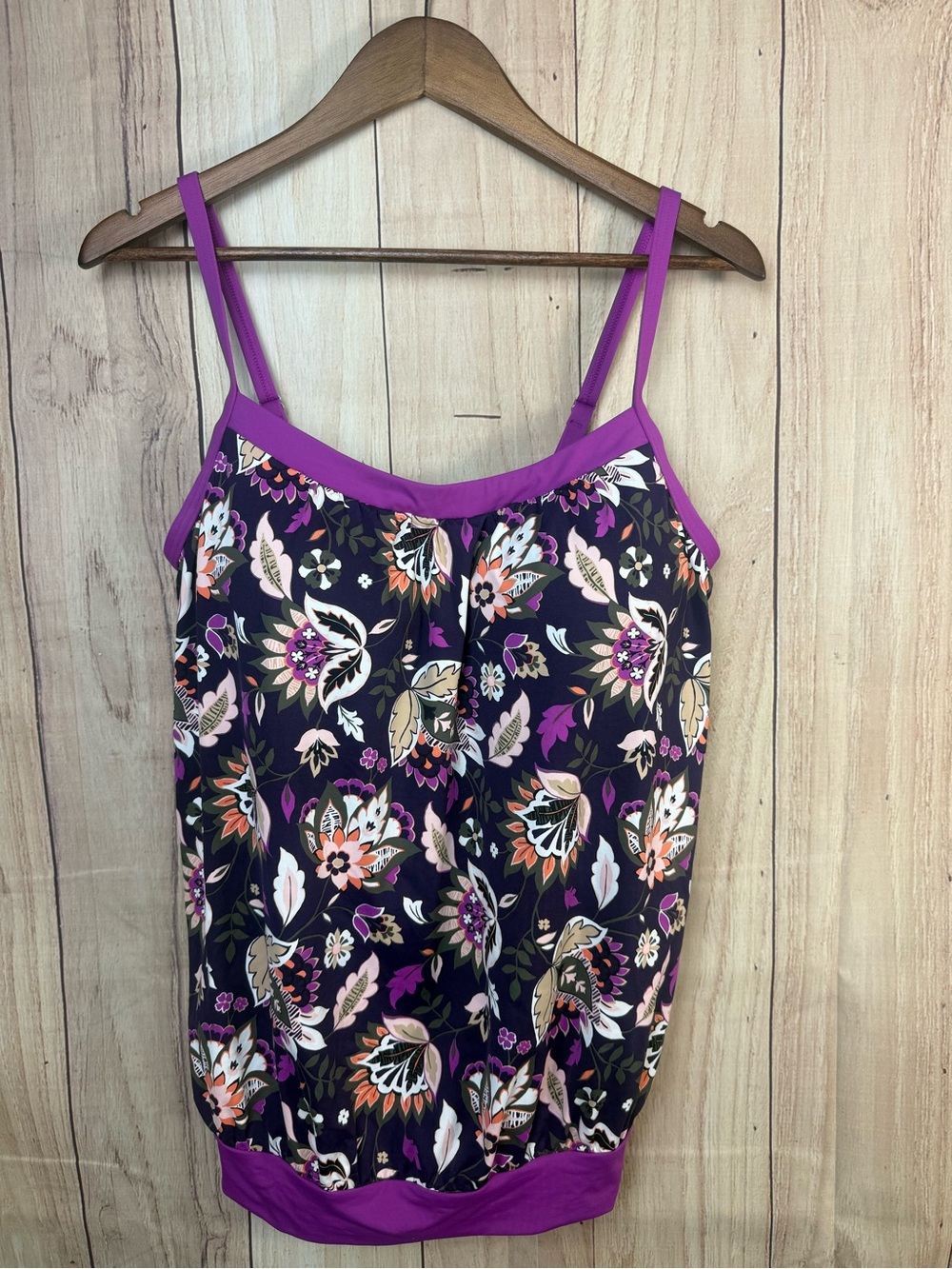 Lands' End Purple Trim Floral Tankini Top